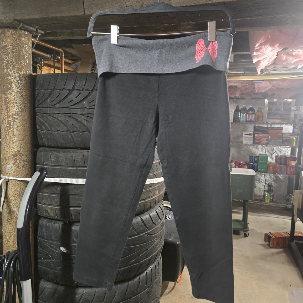 Gray and Black Leggings with Pink Wing Detail
